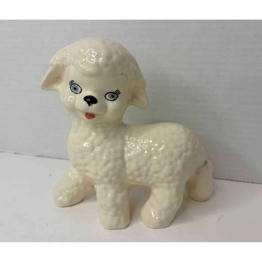 Vintage Kimbrough Ceramic Lamb Figurine Mid Century Kitschy Sheep Cream 6.5"